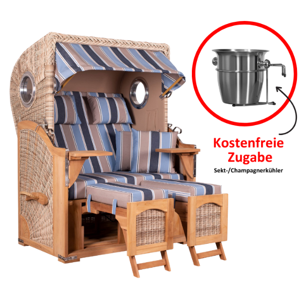 Strandkorb Düne Teak Bullauge Dessin 580 inkl. Sekt-/Champagnerkühler