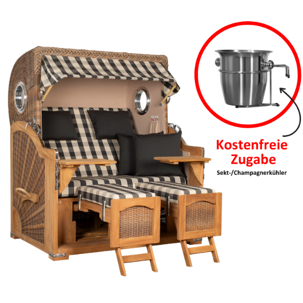 Strandkorb Düne Grande Bullauge PE Banana Dessin 505 inkl. Sekt-/Champagnerkühler