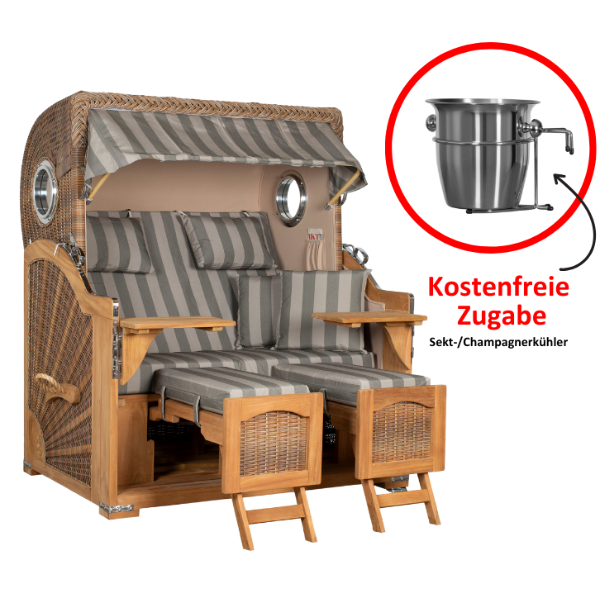 Strandkorb Düne Grande Bullauge PE Banana Dessin 537 inkl. Sekt-/Champagnerkühler