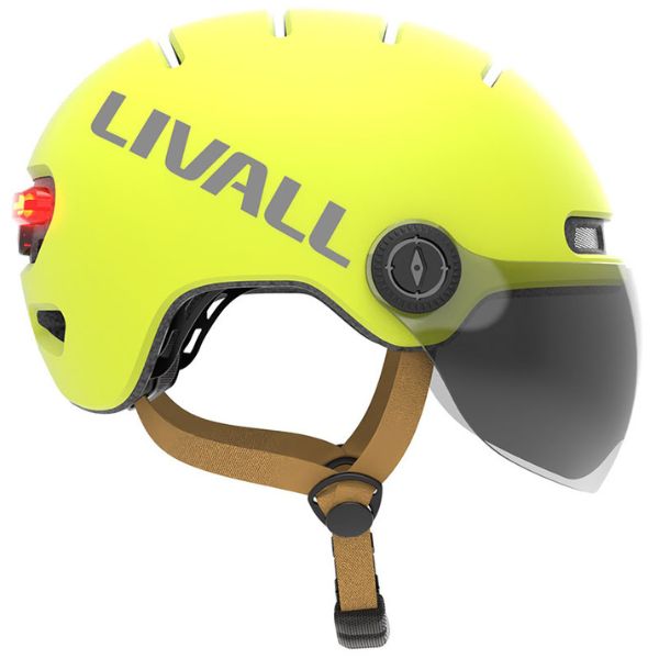 Fahrradhelm gelb mit Visier, Bremslicht und SOS-Alarm (L23)