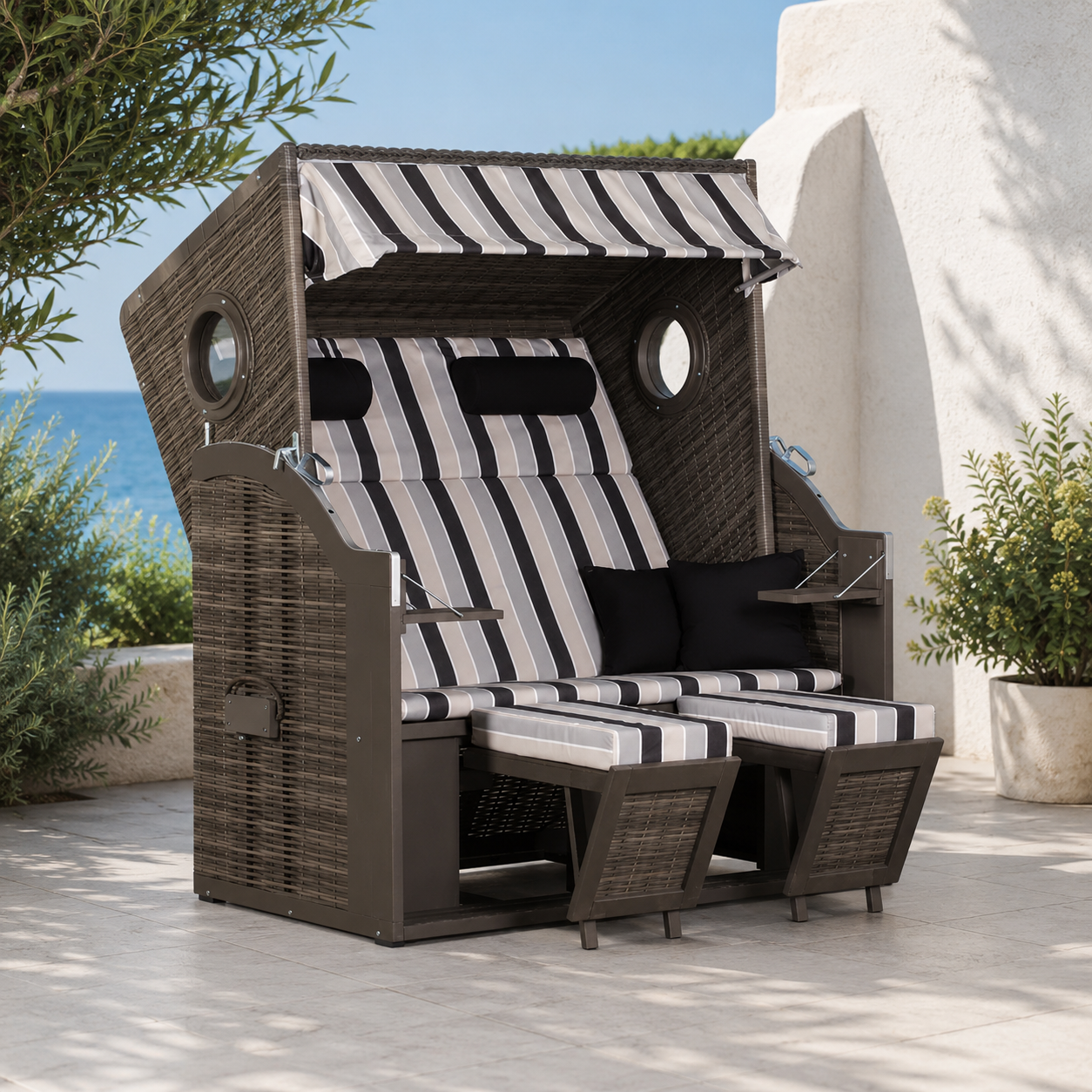 Strandkorb PURE® Wave XL PE grey Des. 435 inkl. Sekt-/Champagnerkühler