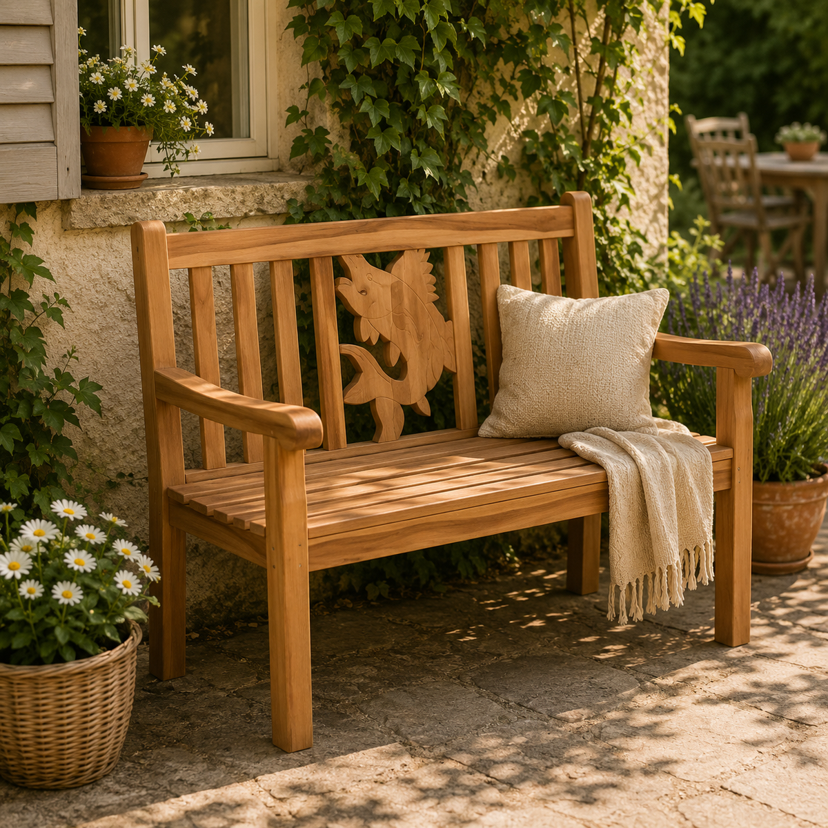 Teakholz Gartenbank Fisch 120 cm