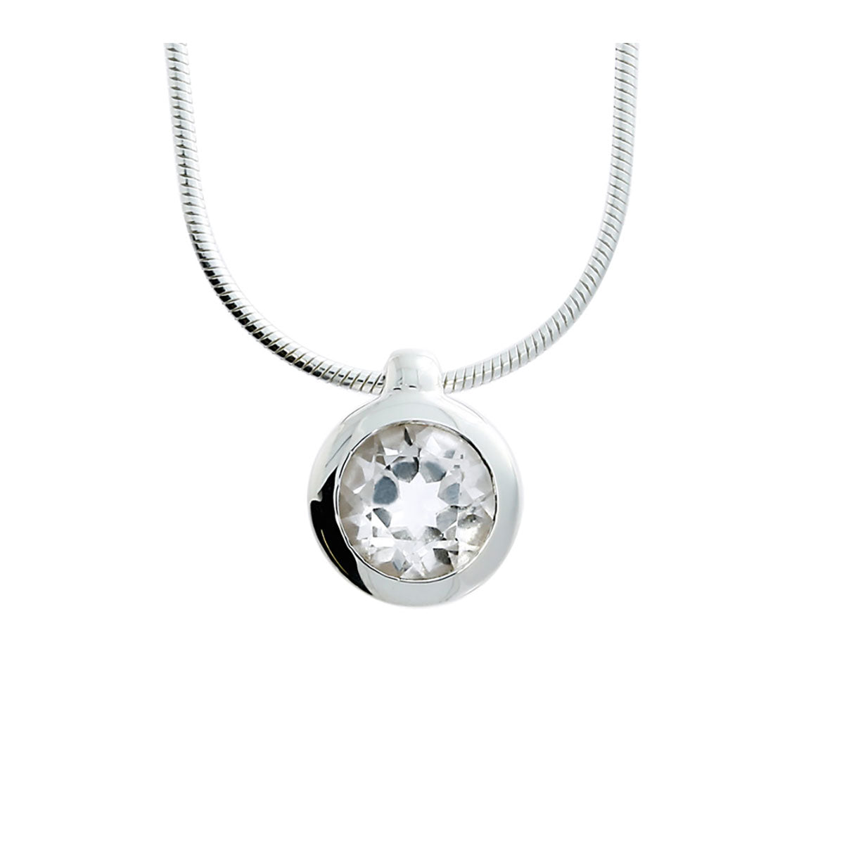 Kettenanhänger Silber mit weißem Topas (7mm) und Schlangenkette