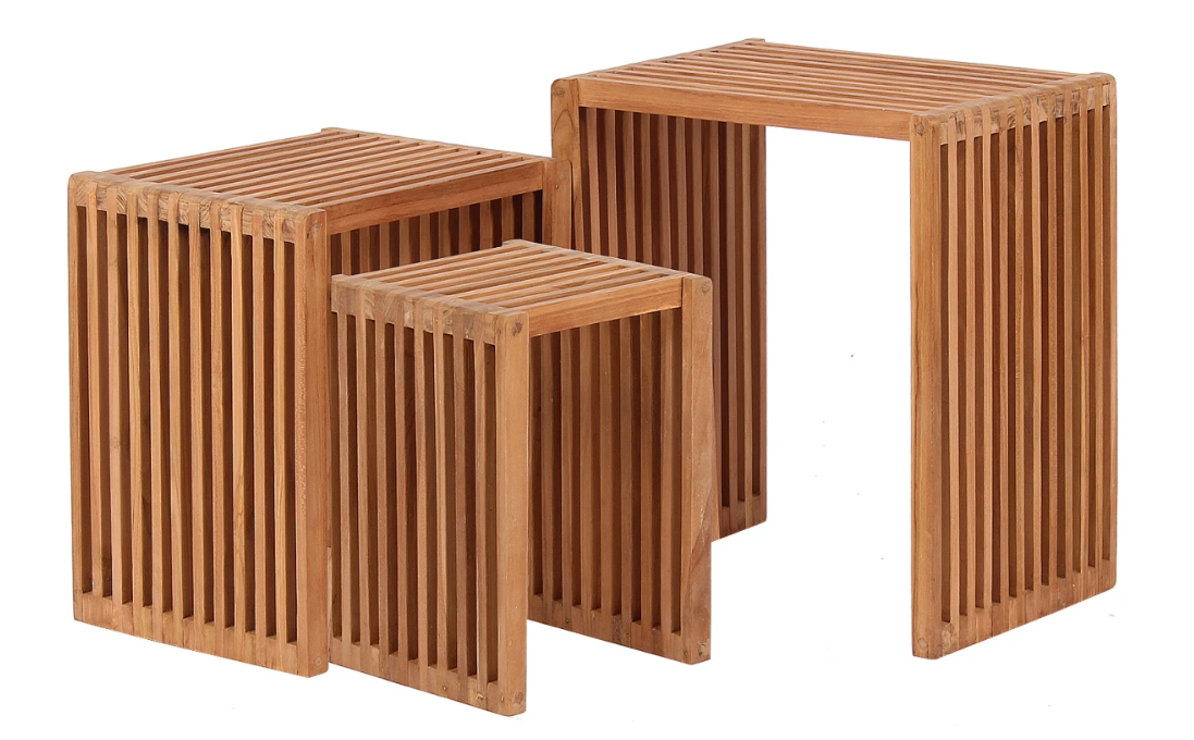 Teakholz Beistelltische 3er Set-Kombination