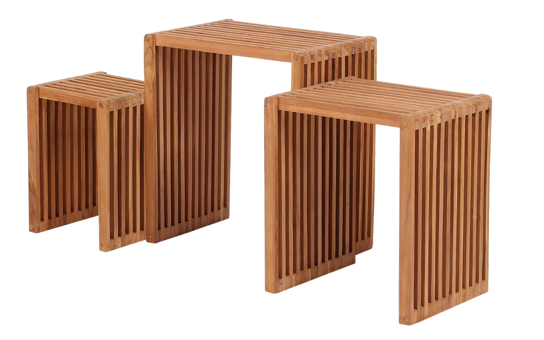 Teakholz Beistelltische 3er Set-Kombination