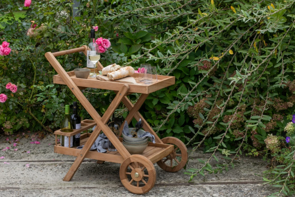 Teakholz Servierwagen mit Rollen Chester