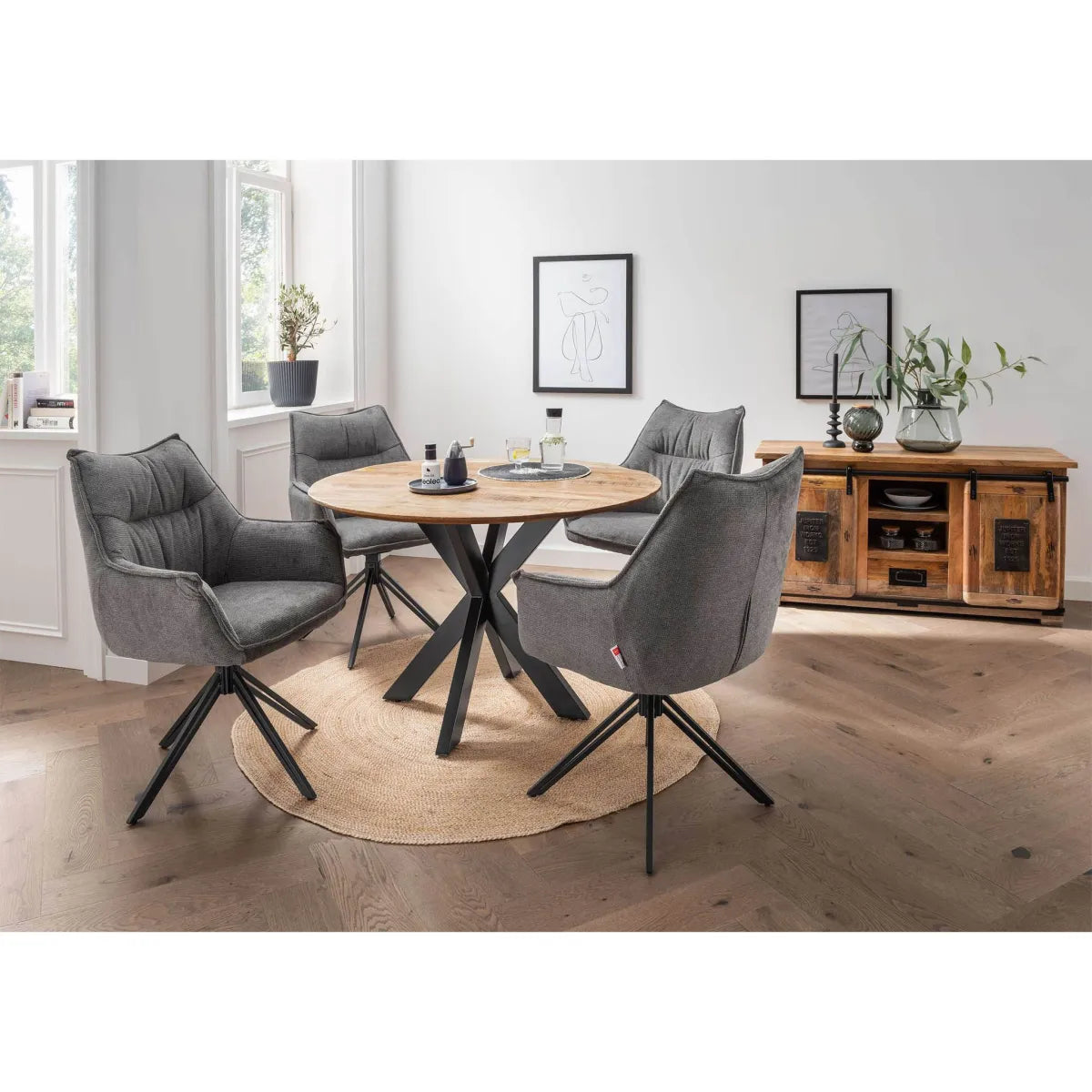 Massivholztisch Avola (Mangoholz) rund 110 cm - Gestell Kreuz-Form Ø 110 cm